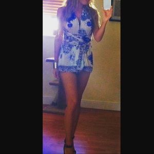 LF Blue and white romper.